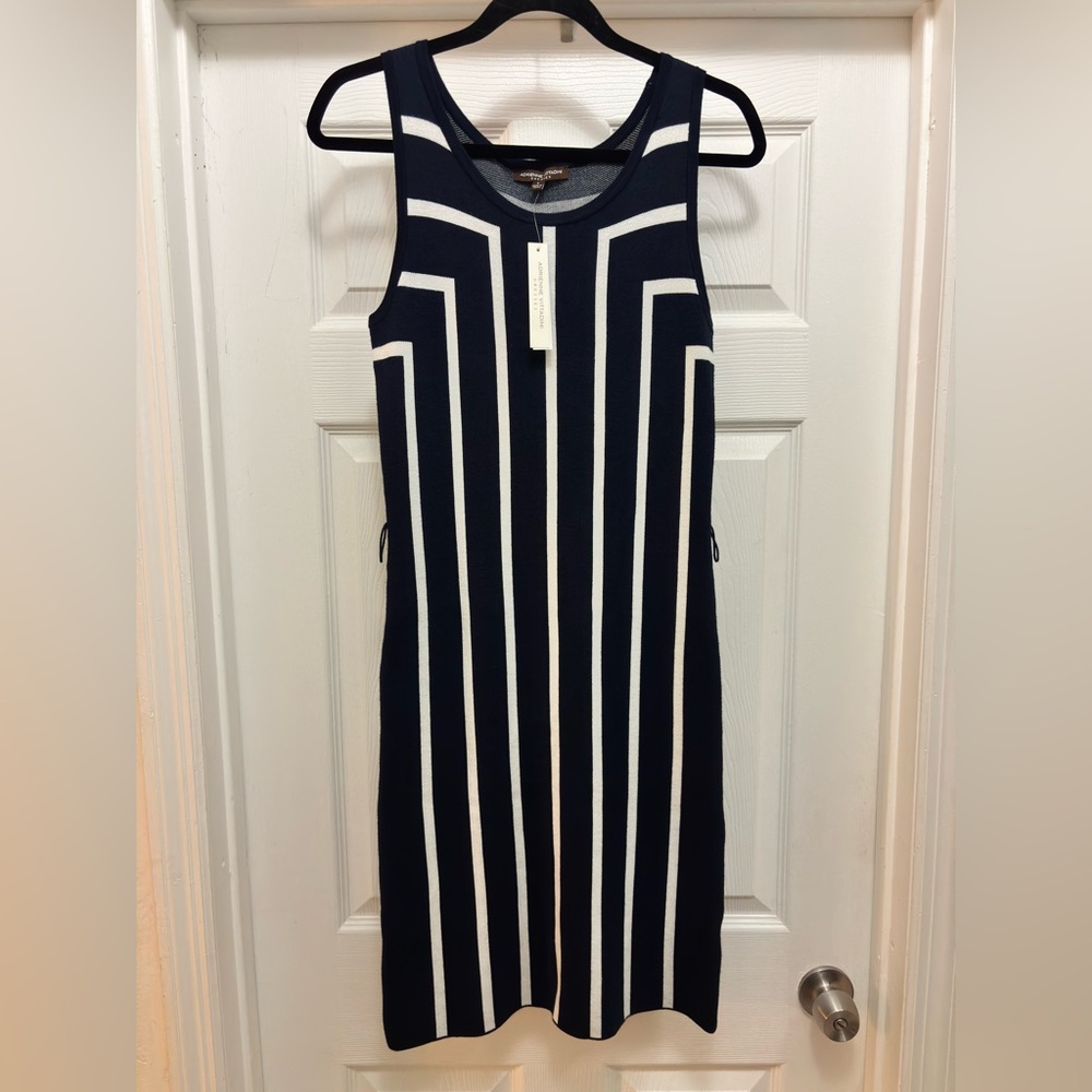 Adrienne Vittadini Navy and White Geometric Midi Dress
